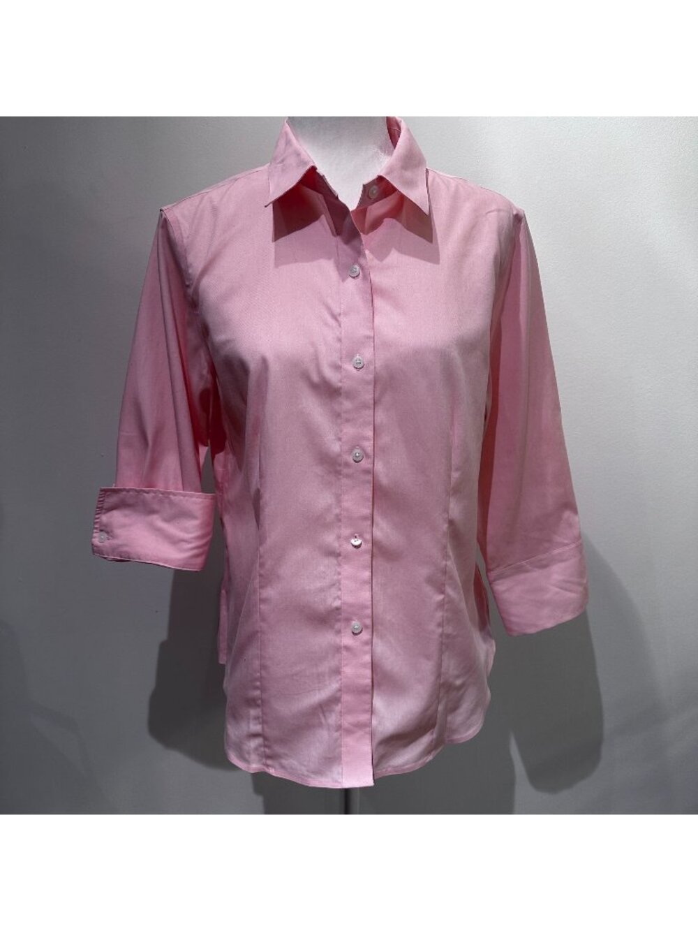 Jones New York Signature Pink Button-Up Shirt 3/4 Sleeves Easy Care Womens L